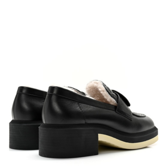 Chanel Lambskin Shearling Lined Quilted CC Turnlock Loafers 37.5 - Picture 3 of 14